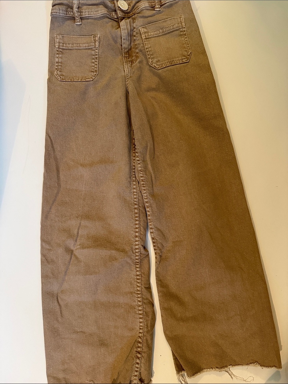 Zara sz 10 girls light brown Wide Leg Marine Jeans zip great condition